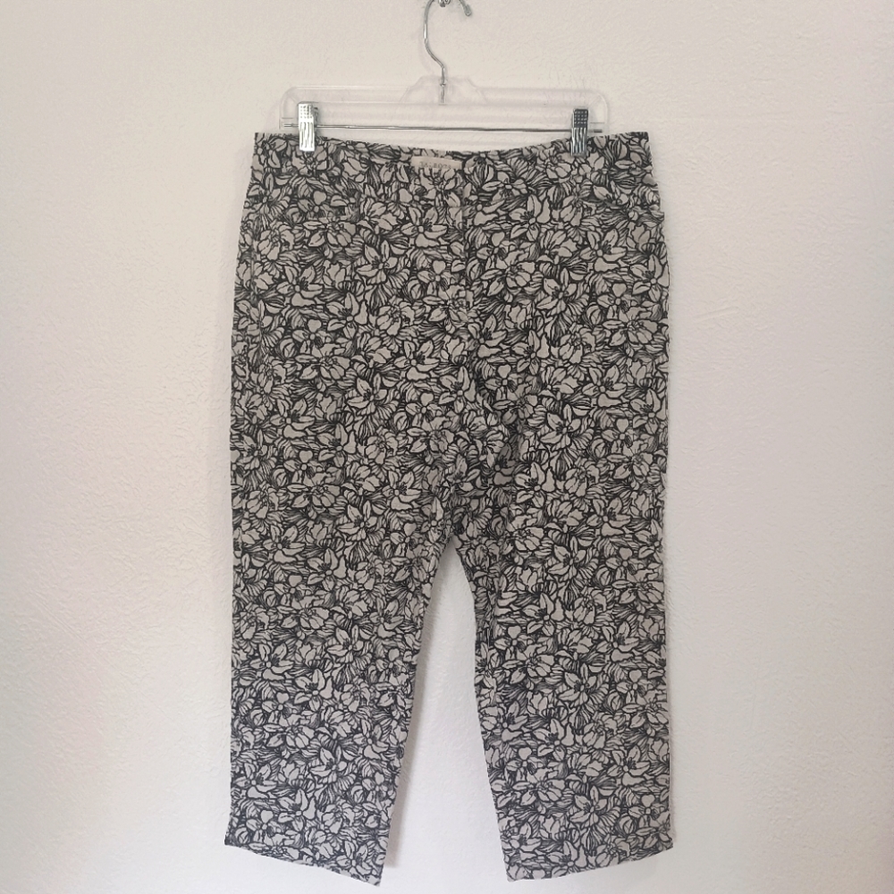 Talbots Textured Linen Floral Crop Pants